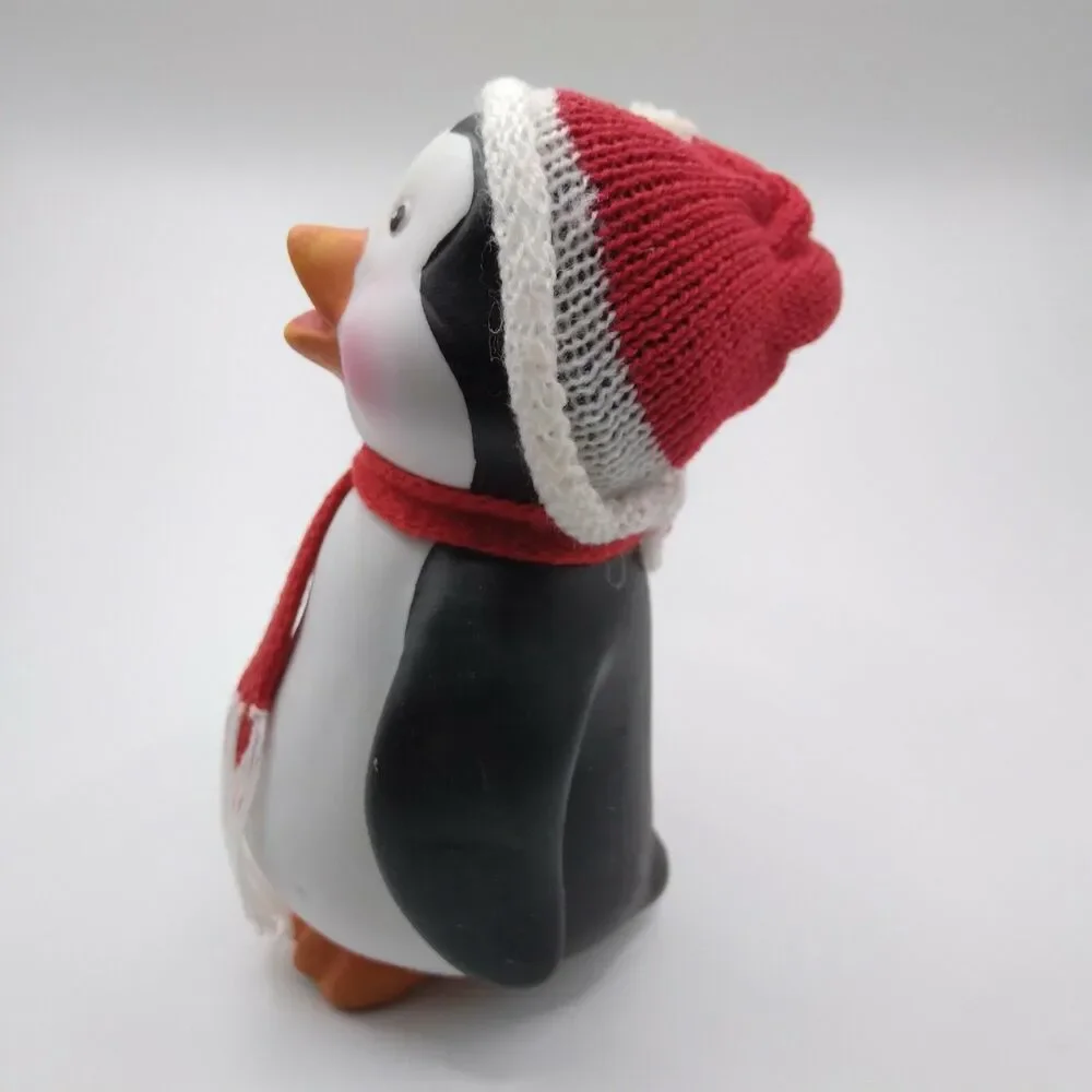 Vintage Christmas Penguin Figurine Red Scarf Hat Decor Collectible 1999 New NOS